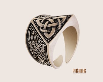 Viking Ring Triquetra and Ouroboros- Norse Ring with Jormungandr - Nordic Ring - Viking Jewelry for Men Women - art 001-724