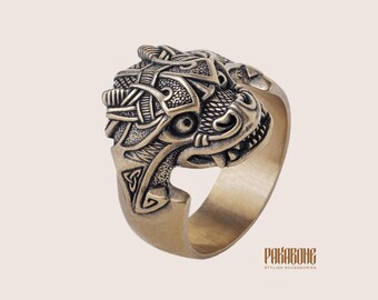 Wikinger Jörmungandr Ring Bronze, Midgardschlange nordischer Ring, nordischer Schmuck, skandinavischer Talisman Ring