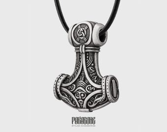 Collar grande con forma de martillo de Thor, chapado en plata y bronce, colgante de protección vikinga, collar Mjolnir para hombre, joyería de mitología nórdica, talismán nórdico.