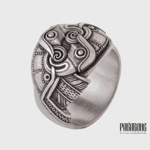 Viking Ring with Odin&#39;s Ravens Hugin and Munin Norse Mythology Viking Jewelry for Men and Women art. 001-354