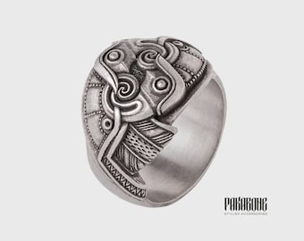 Anillo vikingo con los cuervos de Odín Hugin y Munin Joyería vikinga de la mitología nórdica para hombres y mujeres art. 001-354