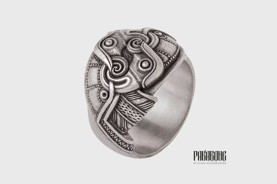 Viking Ring with Odin's Ravens Hugin and Munin Norse Mythology Viking Jewelry for Men and Women art. 001-354