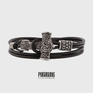 Viking Leather Bracelet with Thor&#39;s Hammer Gift for Men and Women Protection Mjolnir Bracelet for Him and Her Viking Norse Jewelry 001-668
