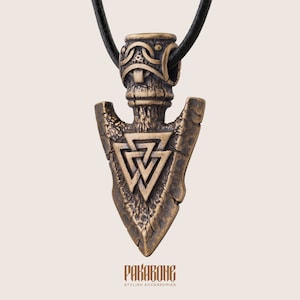 Viking Necklace Odin&#39;s Spear Gungnir with Valknut Norse Pendant Gift for Men Women Protection Amulet for Him and Her Viking Jewelry 001-624