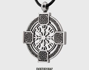 925 Silver Viking Pendant Helm of Awe Icelandic Magical Stave Norse Jewelry Double Sided Pendant Gift for Man and Women - 001-098