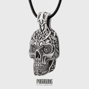 Pendant Day Of The Dead Skull Big Human Skull with Pattern  Pendant For Biker Rocker Silver Plated Bronze 000-880