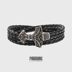 Thor Hammer Leather Bracelet, Bronze Viking Wrist Bracelet, Scandinavian Style Jewelry
