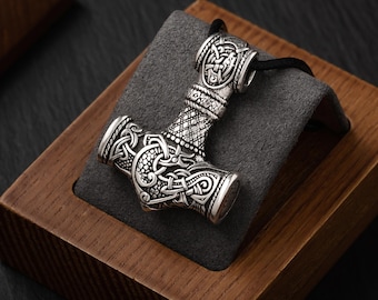 Viking-hanger Mjolnir 925 zilver - ketting Thor's Hammer met Fjalar - Noorse heidense Scandinavische sieraden cadeau voor mannen en vrouwen 001-480