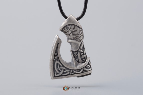 Remolque de acero inoxidable macizo collar hacha vikingo celtas germanos plata negro