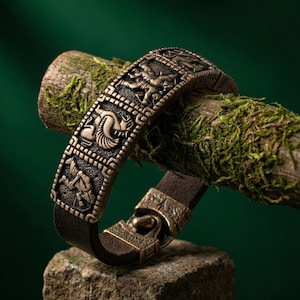 Scythische krijger bronzen leren manchetarmband, symbolen van de Panther Griffin Brotherhood