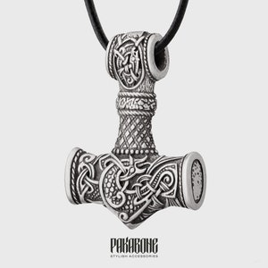 Mjölnir Halskette Größe L - Thors Hammer Nordischer Anhänger - Wikinger Pagan Schmuck - Nordischer Schmuck - Nordischer Anhänger - Nordische Halskette Männer Frauen 001-482