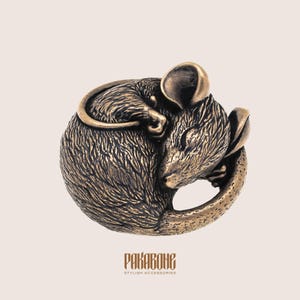 Bronze Miniature Sleeping Mouse Brass Animal Sculpture Mouse Collectible Figurine Netsuke Style Statuette Miniature Pendant Mouse 001-576 image 2