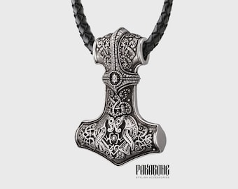 Mjolnir Pendant - Viking Jewelry - Thor's Hammer Necklace - Norse Jewelry - Mjolnir Necklace for Men Women - Ringerike Style - sku 001-026