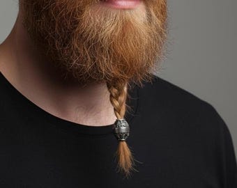 Silver Beard Bead for Braided Beards, Viking Style Beard Jewelry