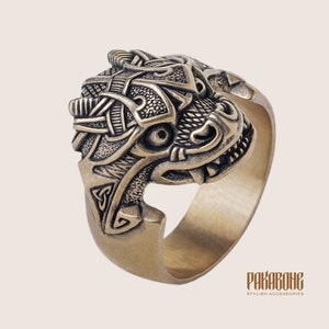 Bague viking Jörmungandr Jormungand - Bague de style nordique avec serpent de Midgard - Art de bijoux viking 001-311