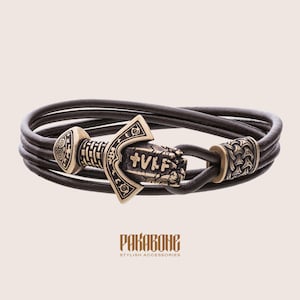 Viking leren armband met Scandinavisch zwaard Cadeau voor mannen en vrouwen Beschermingsarmband voor hem en haar Viking Noorse sieraden 001-697