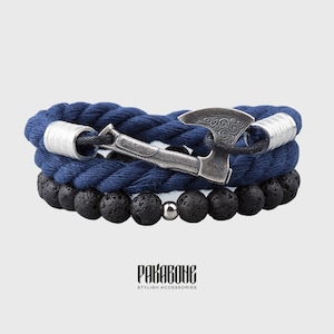 Mens Viking Bracelet Set, Norse Axe Bracelet with Lava Stone Beads, Nordic Bracelet for Men, Viking Jewelry for Him, Viking Axe Bracelet Set