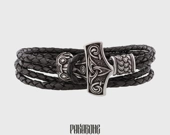 Viking Leather Bracelet with Thor's Hammer Gift for Men and Women Protection Mjolnir Bracelet for Him and Her Viking Norse Jewelry 001-620