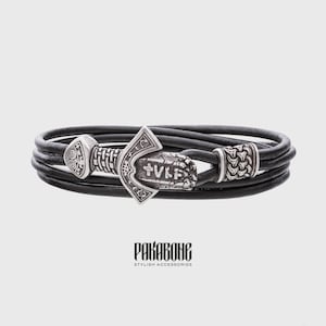 Viking leren armband met Scandinavisch zwaard Cadeau voor mannen en vrouwen Beschermingsarmband voor hem en haar Viking Noorse sieraden 001-696