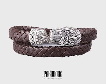 Viking Bracelet with World Serpent Jormungandr Gift for Men and Women Wristband Ouroboros for Him Her Viking Norse Pagan Jewelry  001-359