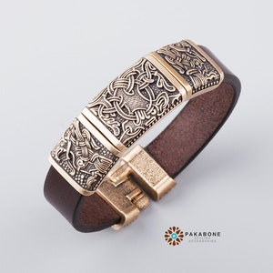 Viking Bracelet Mammen style with Bronze Charms: Hugin - Yggdrasil - Munin art. 001-382