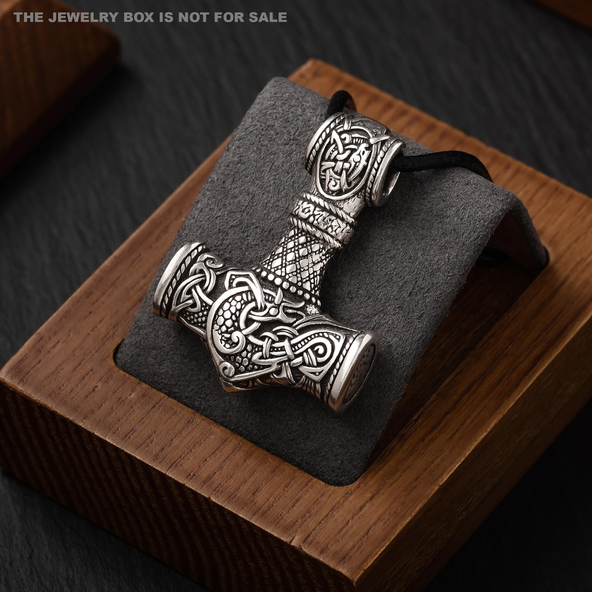 Viking Pendant Mjolnir 925 Silver - Necklace Thor's Hammer with Fjalar - Norse Pagan Nordic Jewelry Gift for Men and Women 001-480
