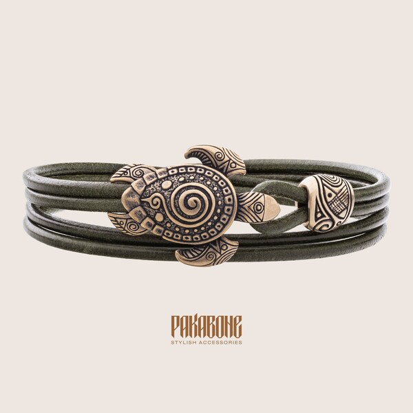 Bracelet en cuir maori avec brassard de tortue de mer pour hommes et femmes polynésien nautique tribal plage océan bijoux cadeau pour lui et elle 001-608