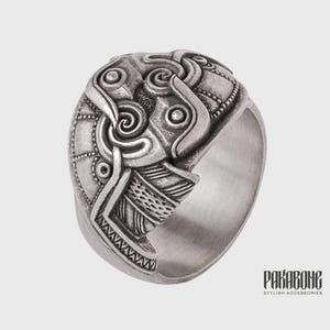 Viking Ring with Odin's Ravens Hugin and Munin Norse Mythology Viking Jewelry for Men and Women art. 001-354 image 1