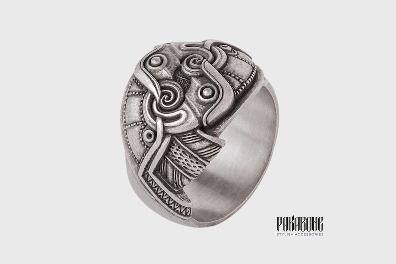 Viking Ring with Odin's Ravens Hugin and Munin Norse Mythology Viking Jewelry for Men and Women art. 001-354 image 1