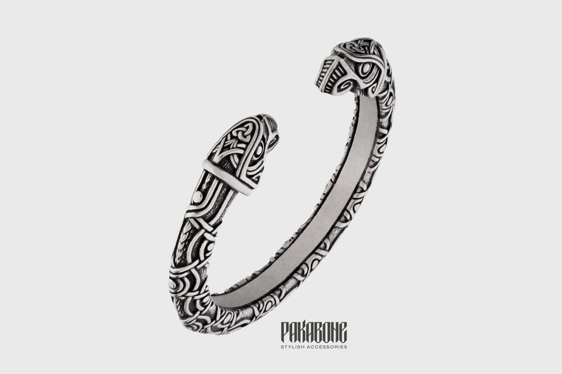 Viking Bracelet With Odin's Ravens Hugin & Munin Scandinavian Arm Ring Viking Jewelry Pewter art. 001-091 image 1