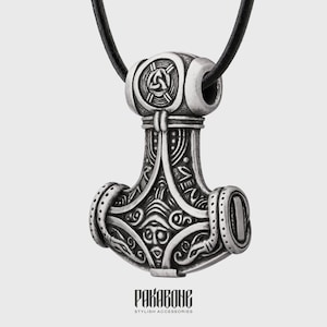 Mjolnir Necklace - Thor&#39;s Hammer Pendant - Thor Necklace  -  Norse Jewelry -  Viking Jewelry for Men Women - Nordic Necklace - 001-052