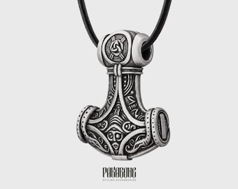 Large Thor Hammer Necklace Silver Plated Bronze, Viking Protection Pendant, Mjolnir Necklace Men, Norse Mythology Jewelry, Nordic Talisman