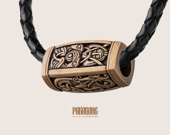 Große Perle für Wikinger Anhänger oder Armband: Odin Huginn Muninn - Fenrir - Jormungand - Art 000-886