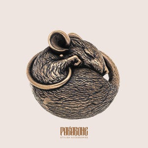 Bronze Miniature Sleeping Mouse Brass Animal Sculpture Mouse Collectible Figurine Netsuke Style Statuette Miniature Pendant Mouse 001-576 image 4