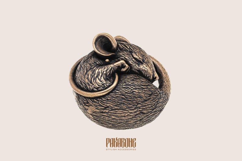 Bronze Miniature Sleeping Mouse Brass Animal Sculpture Mouse Collectible Figurine Netsuke Style Statuette Miniature Pendant Mouse 001-576 image 4
