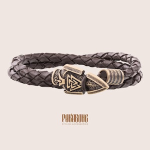 Viking Leather Bracelet with Odin's Spear Gift for Men and Women Norse Wristband with Gungnir for Him and Her Viking Pagan Jewelry 001-627