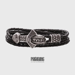 Noorse leren armband met Vikingzwaard ULFBERTH cadeau voor mannen en vrouwen Beschermingspolsband voor hem en haar Viking Noorse sieraden 001-694