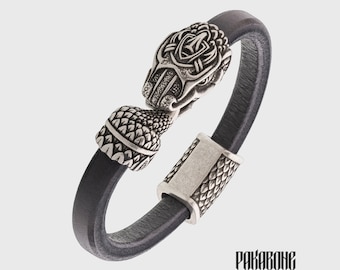 Viking Leather Bracelet Jormungandr Wristband Ouroboros Dragon Norse Armband for Him and Her Viking Jewelry Gift for Men and Women 001-005