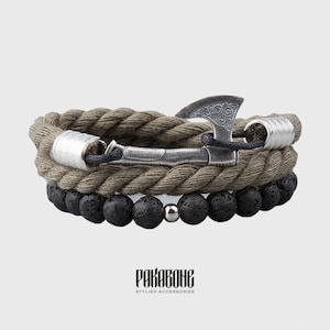 Set di braccialetti con ascia vichinga, bracciale con pietra lavica nordica per uomo, bracciale nordico Triskelion, gioielli di protezione pagana, regalo da guerriero per lui