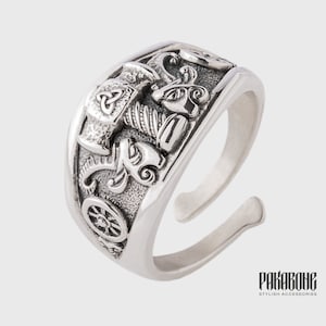 Viking Ring Thor's Hammer Tanngrisnir Tanngnjóstr Valknut Norse Style Viking Jewelry Norse Ring for Men Women art. 001-237
