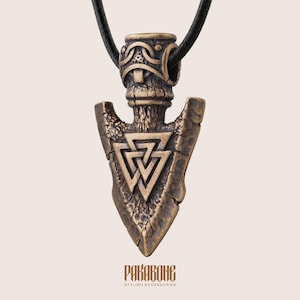 Viking Necklace Odin's Spear Gungnir with Valknut Norse Pendant Gift for Men Women Protection Amulet for Him and Her Viking Jewelry 001-624