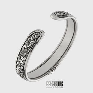 Viking Bracelet - Nordic Silver Сuff - Scandinavian Design Jelling Style - Viking Jewelry for Men Women 001-484
