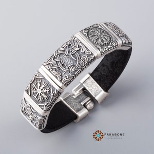 Viking Bracelet Mammen style with Bronze Charms: Hugin - Vegvisir - Yggdrasil - Helm of Awe - Munin art. 001-378