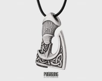 Viking Axe Pendant, Norse Big Axe Necklace, Silver Plated Bronze Celtic Axe Amulet, Perun Axe Pendant, Nordic Pagan Jewelry for Men Women