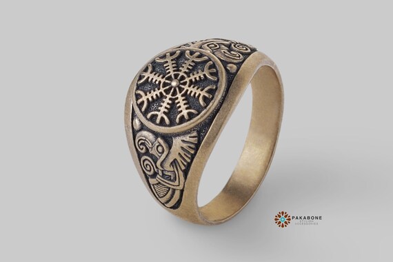 Oden/'s Ravens /& Helm of Awe Ring Men Wedding Ring Raven Jewelry Odin Viking Ring