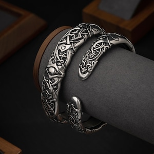Viking Oath Ring Bracelet, Urnes Style Norse Arm Ring, Scandinavian Pagan Cuff, Adjustable Viking Jewelry for Men Women, Commitment Bracelet