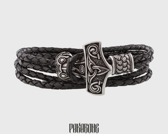 Viking Leather Bracelet with Thor&#39;s Hammer Gift for Men and Women Protection Mjolnir Bracelet for Him and Her Viking Norse Jewelry 001-620