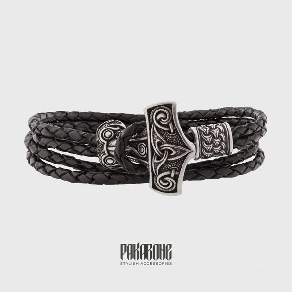 Bracelet en cuir viking avec cadeau marteau de Thor pour hommes et femmes Bracelet de protection Mjolnir pour lui et ses bijoux nordiques vikings 001-620