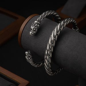 Viking Bracelet Norse Metal Arm Ring - Scandinavian Adjustable Cuff With Dragon Heads - Gotland Torc - Viking Jewelry for Men Women 001-593
