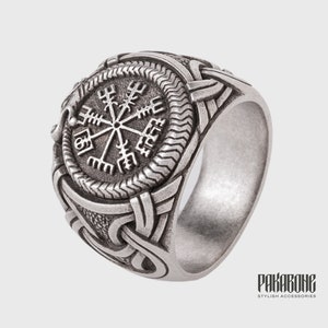Anillo vikingo con Vegvisir y Jörmungandr - Anillo de joyería nórdica - Joyería vikinga para hombres y mujeres (artículo 001-351)